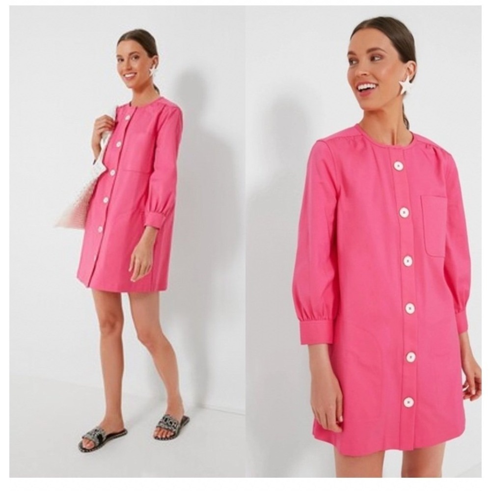 Tuckernuck Blake Pink Button Front Shirt Dress XXL Hot Pink‎ Pockets NWOT Mod